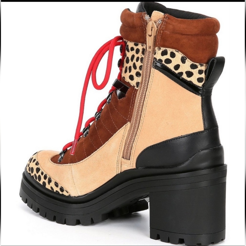 Gianni Bini Squad Goals Cheetah Calf Hair & Suede Lace Up & Zip Lug Sole Boot 9M - Picture 2 of 15